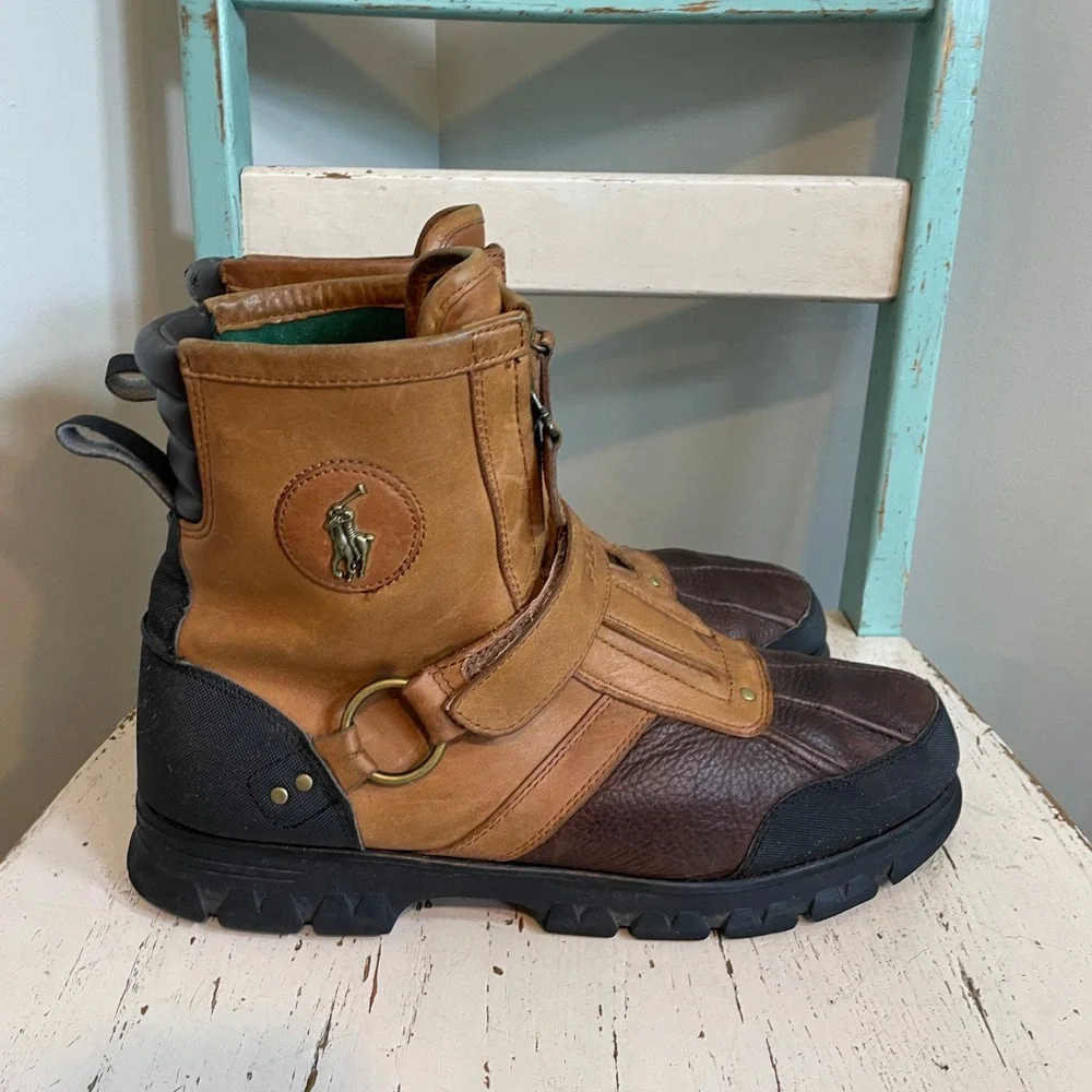 Polo Ralph Lauren Conquest HI III Mens Brown Leather Duck Boots Size 13D READ